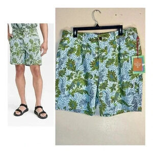 Houston White Mens Size 38 Chino Shorts Almost Aqua Print Pockets 8” Inseam NEW